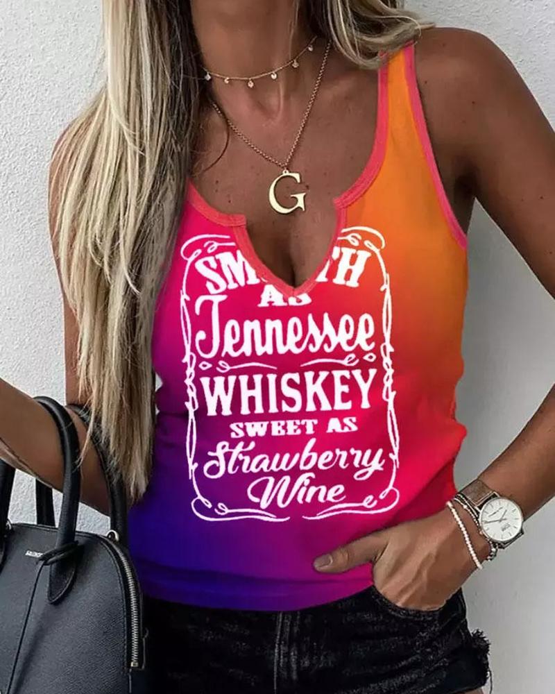 

Letter Print Notch Neck Tank Top, Multicolor