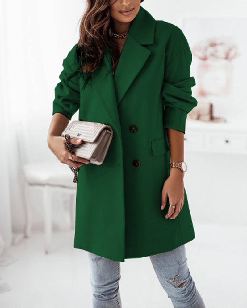 

Long Sleeve Double Breasted Coat, Green