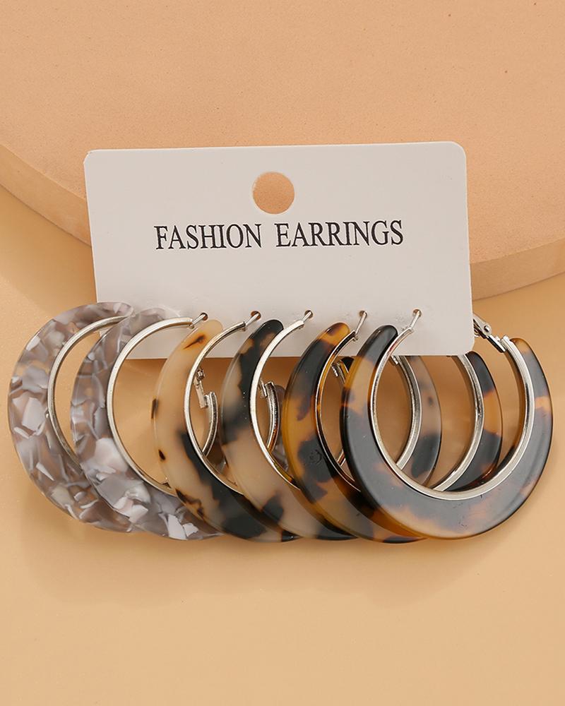 

3Pairs Vintage Colorblock Hoop Earrings Set, Style2