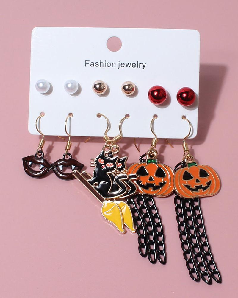 

6Pair Halloween Pumpkin Ghost Cat Earrings Set, Style1