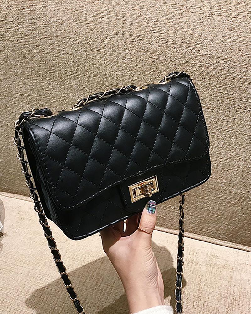 

Quilted Turn Lock Flap Shoulder Bag, Black