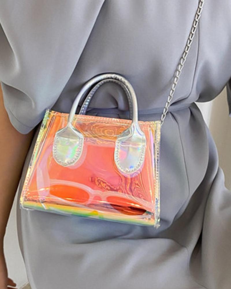 

Chain Strap Holographic Crossbody Bag With Handle, Pink