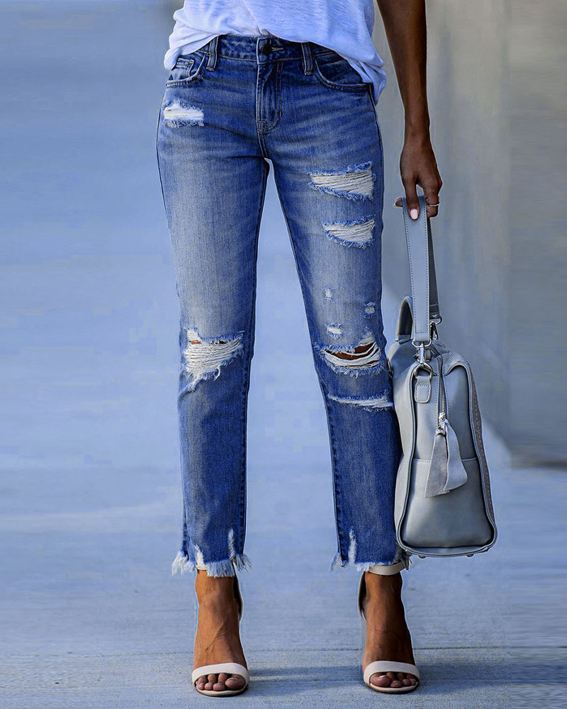 Ripped raw hot sale hem jeans