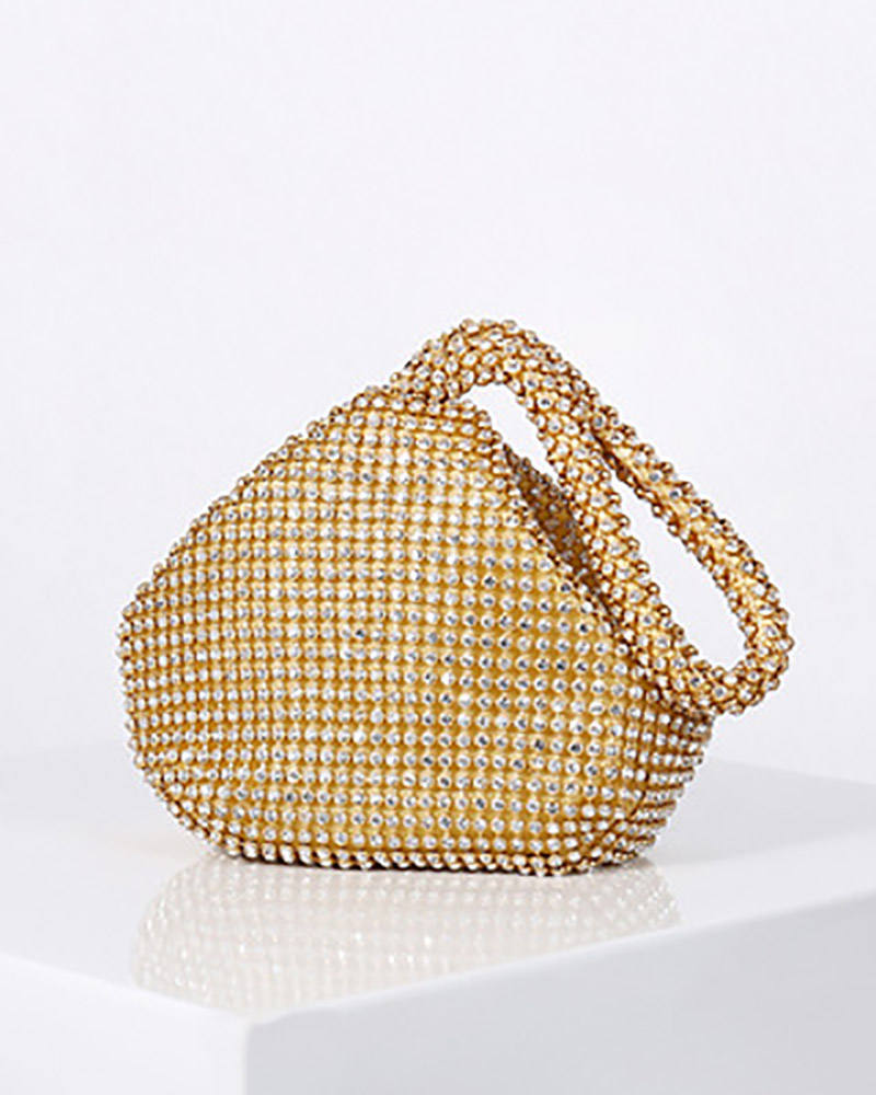 

Triangle Design Full Rhinestones Evening Bag, Gold