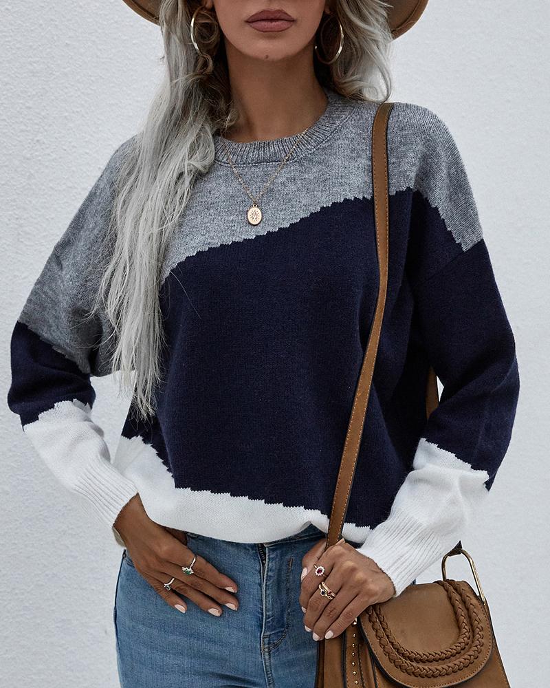 

Color Block Drop Shoulder Sweater, Light gray