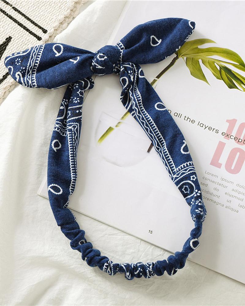 

1pc Paisley Print Elastic Turban Stretch Knotted Bunny Ears Headband, Blue