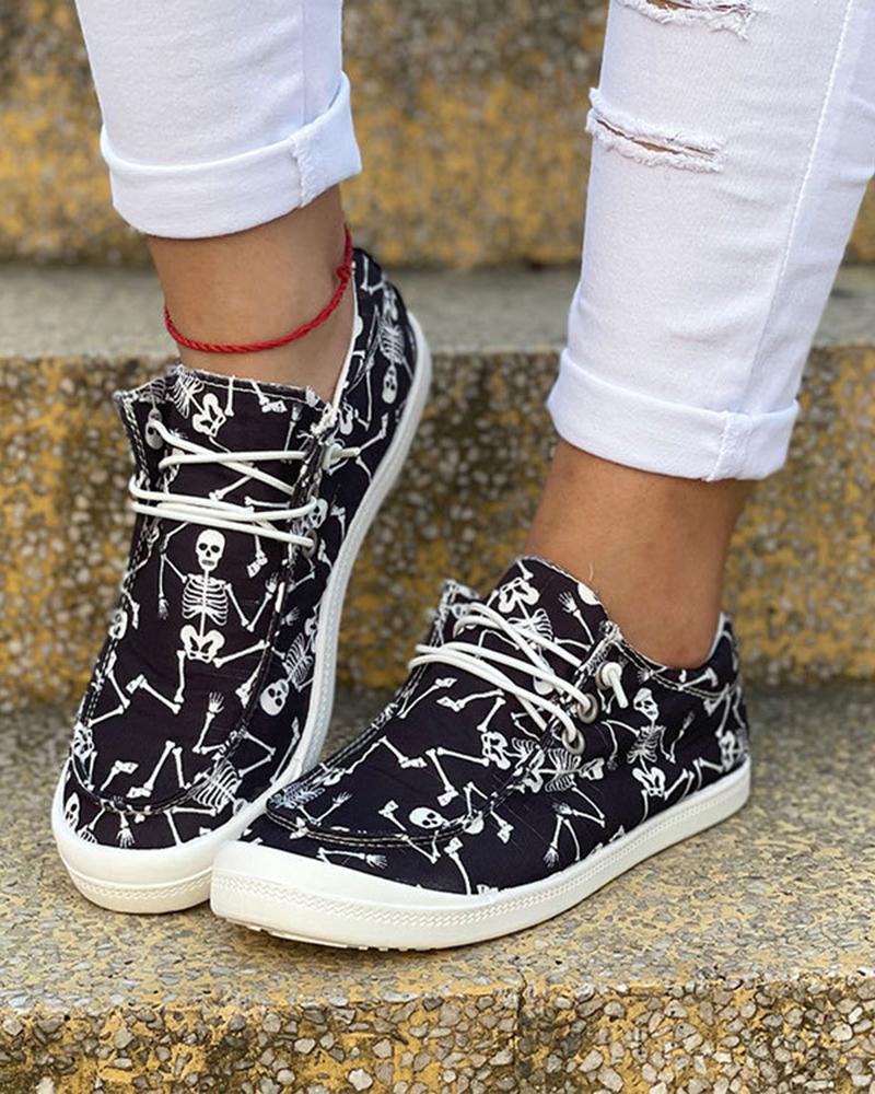 

Halloween Lace-up Canvas Sneakers, Black