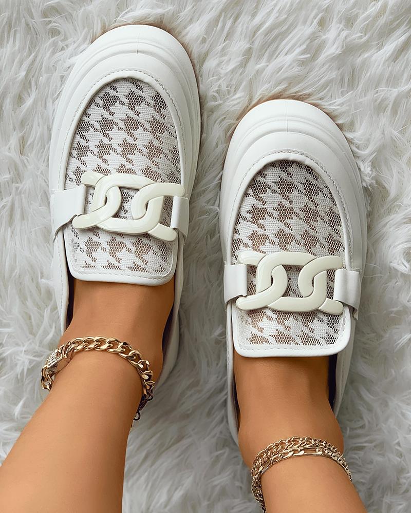 

Chain Decor Casual Slip On Flats, White