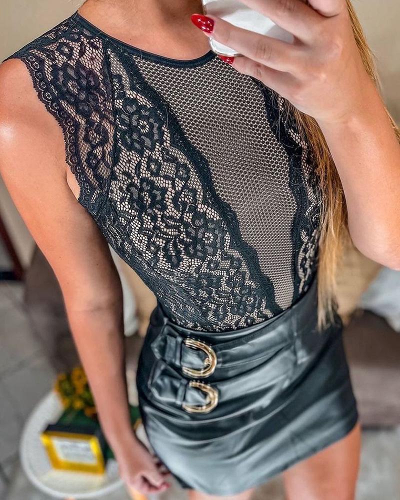 

Contrast Lace Tank Top With Lining, Black