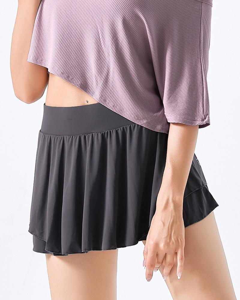 

Layered Ruched Quick Dry Gym Tennis Skorts, Dark grey