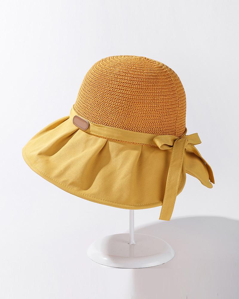 

Patchwork Bowknot Decor Drawstring Bucket Hat, Yellow