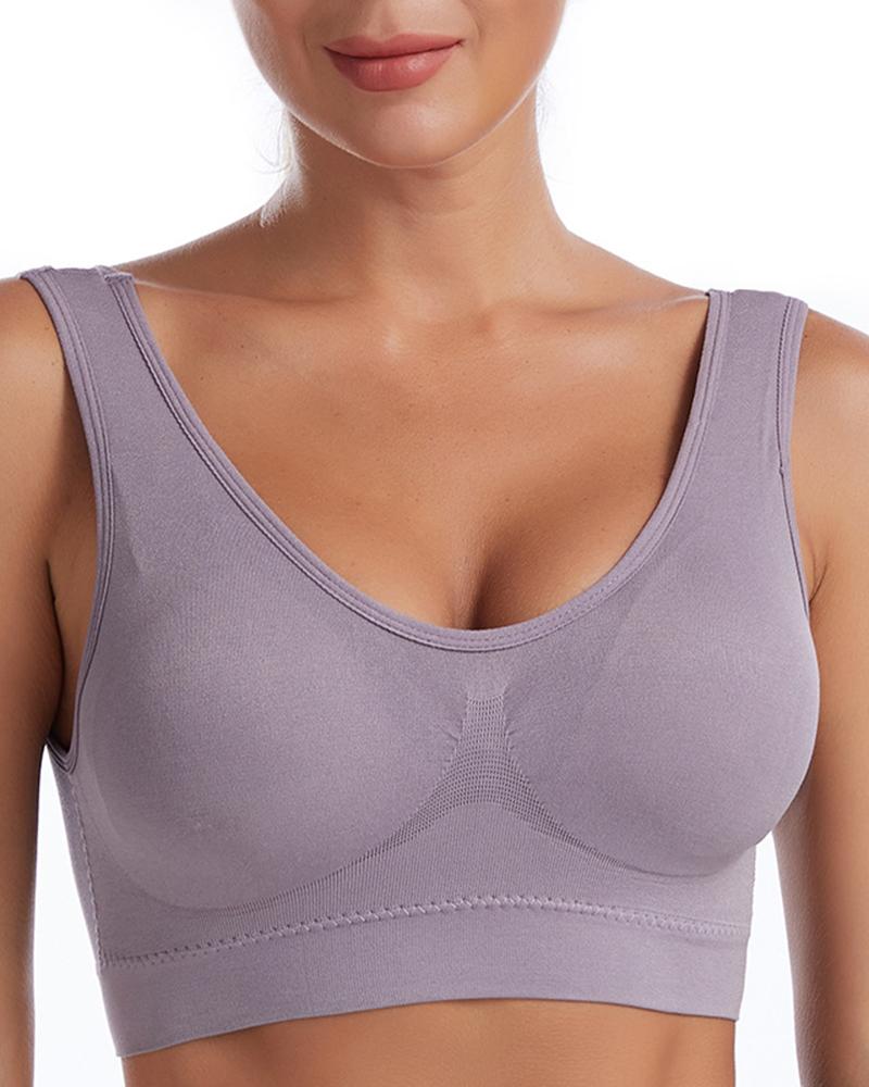 

Seamless Low Impact Wireless Lift Workout Sports Yoga Bra, Gray