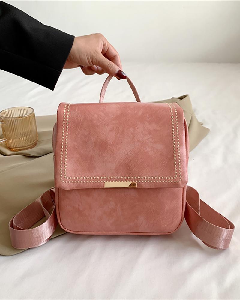 

Studded Top Handle Large Capacity Square Backpack, Pink