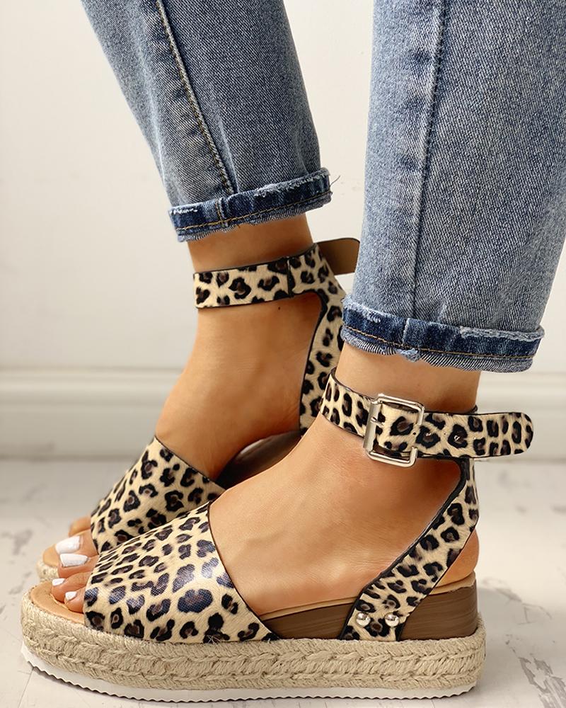 

Peep Toe Slingback Espadrille Platform Sandals, Leopard