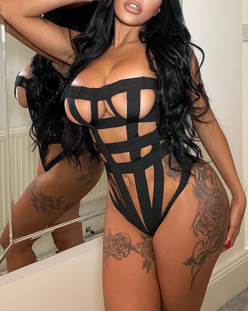 

Cutout Spaghetti Strap Teddy, Black