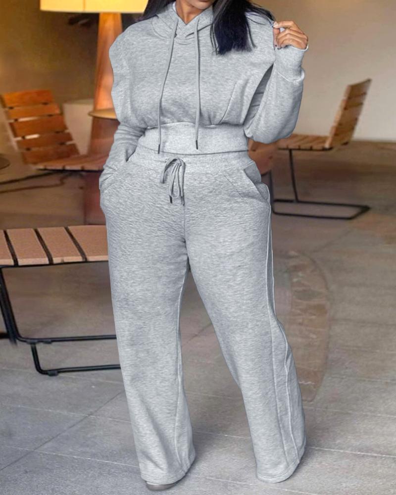 

Conjunto de moletom com capuz de manga comprida e calça de moletom casual de perna larga, Gray