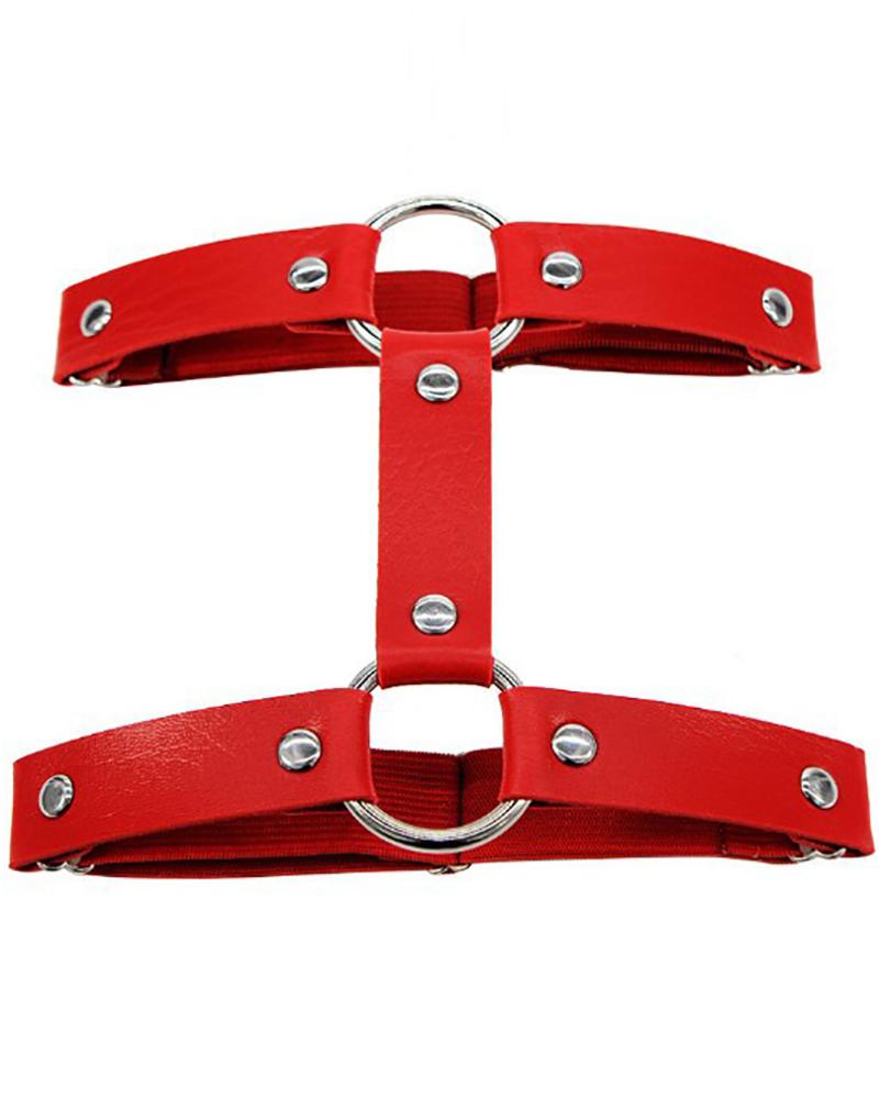 

O-Ring PU Leather Garter Belt, Red