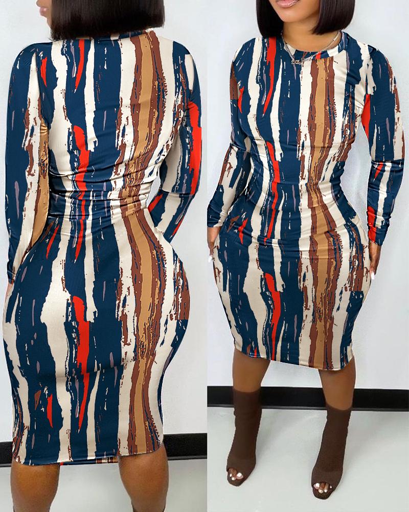 

Abstract Print Long Sleeve Bodycon Dress, Multicolor