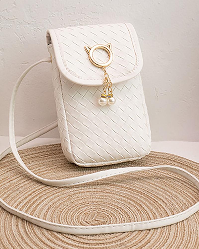 

Tassel Braided Phone Shoulder Bag, White