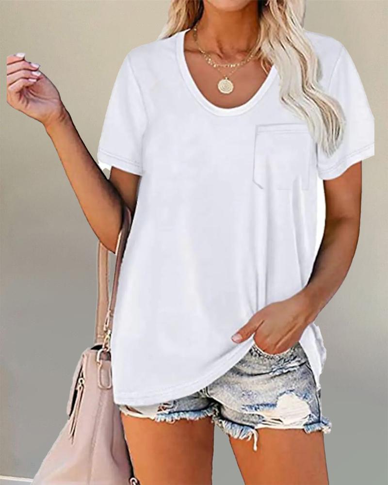 

Pocket Detail Short Sleeve Casual T-shirt, White