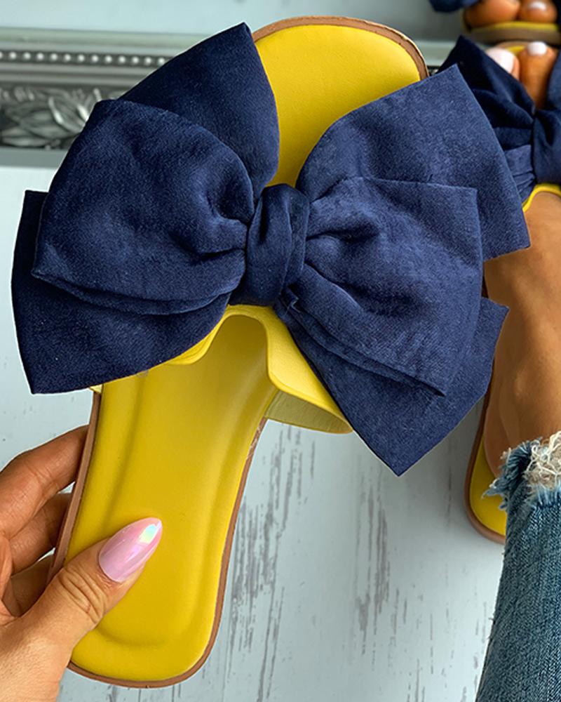 

Bowknot Decor Square Toe Flat Sandals, Yellow