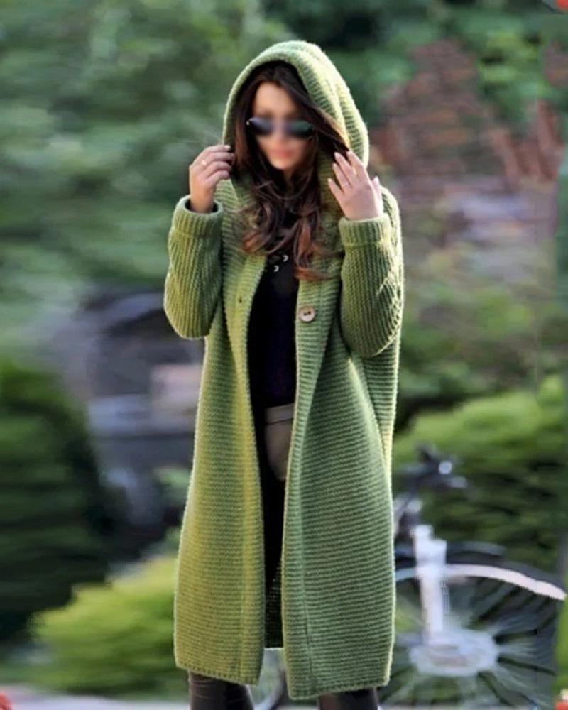 

Button Front Hooded Longline Cardigan, Green