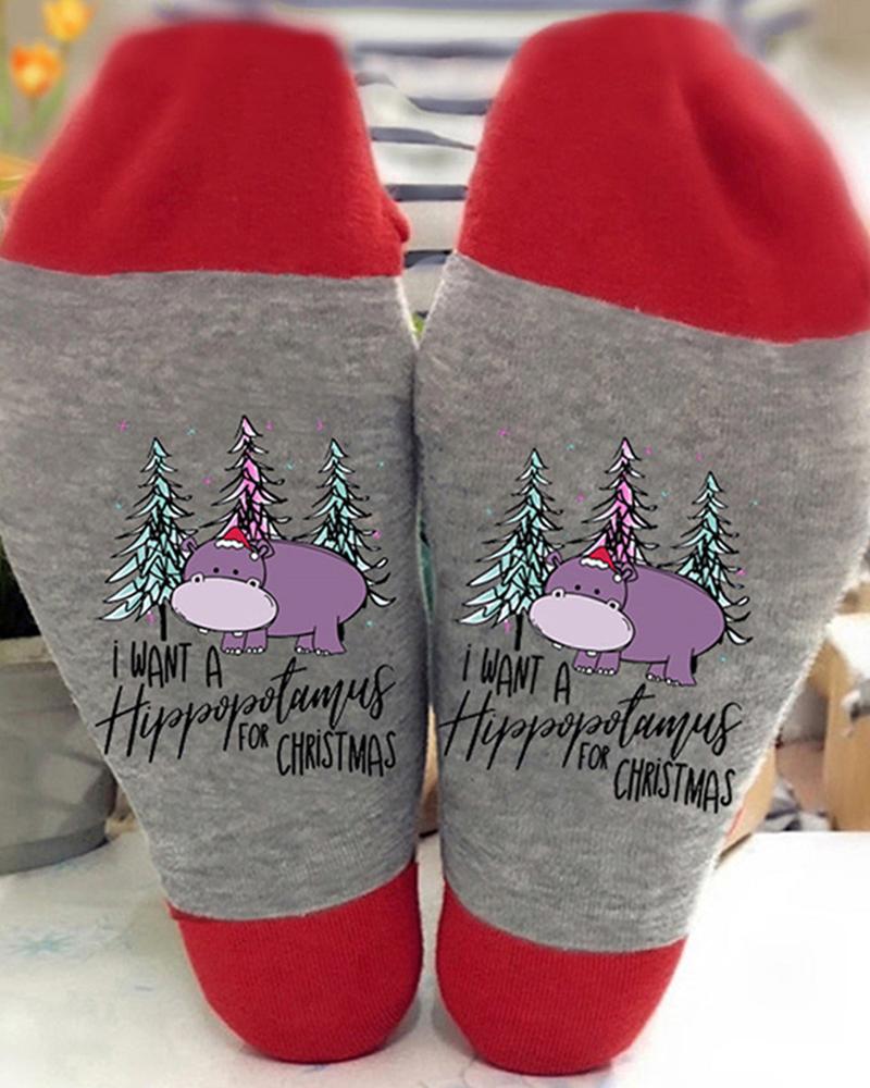 

1Pair Christmas Tree Cartoon Print Crew Socks, Style4