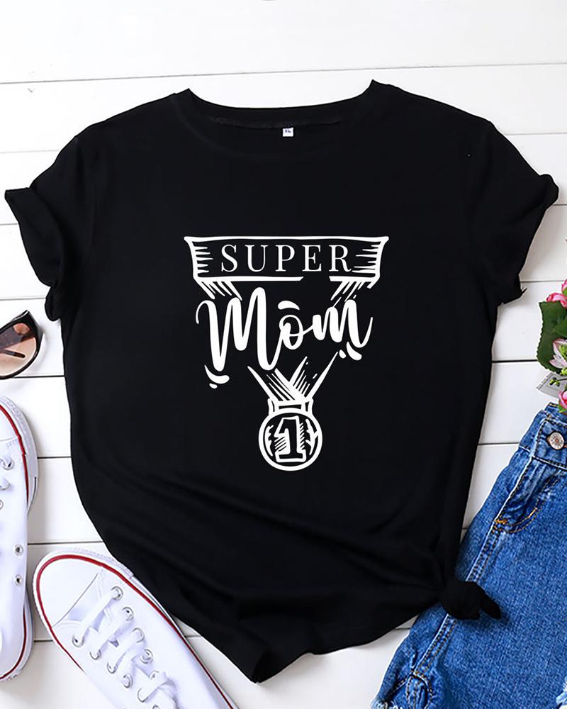 

Mother' Day Graphic Number Letter Print T-shirt, Black