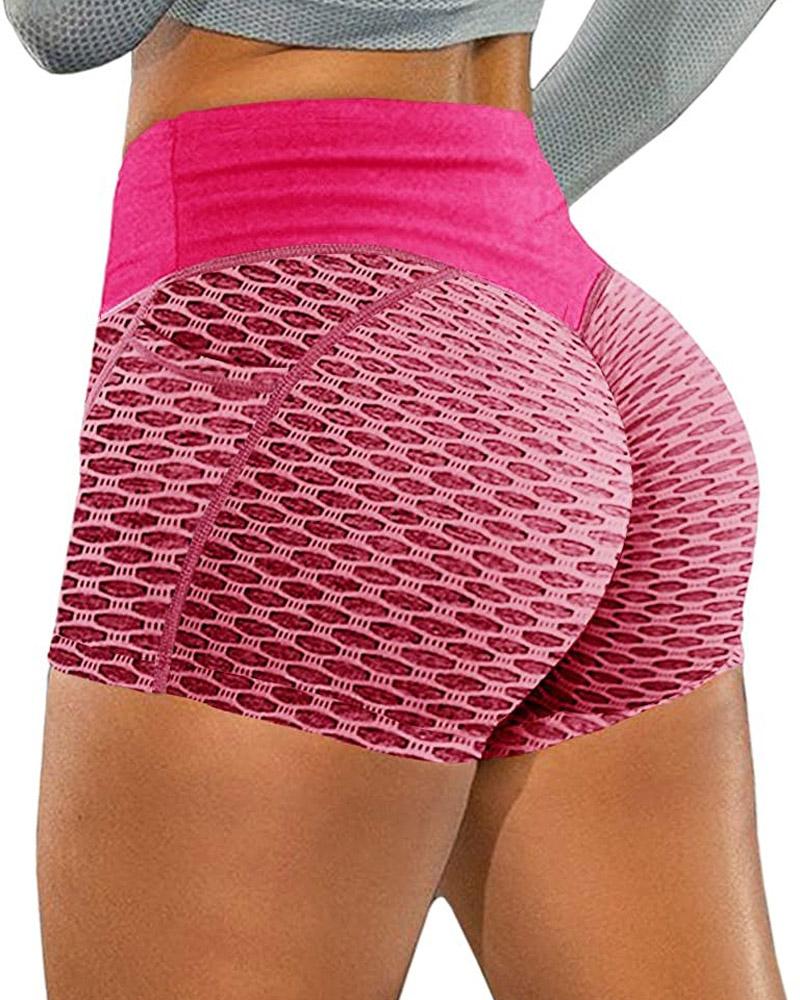 

Pocket Detail Textured High Waist Butt Lift Active Shorts, Red