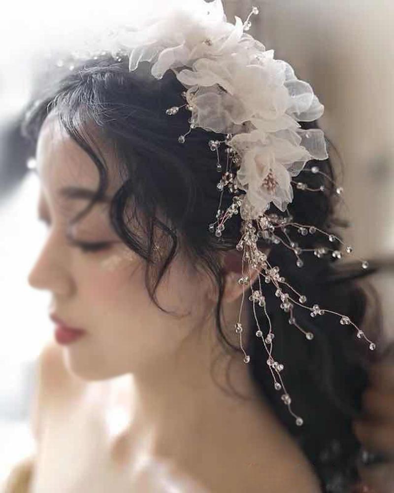 

Bridal Headpiece Wedding Headband Brides Hair Vine Rhinestone Mesh Hair Accessories With Earrings, White
