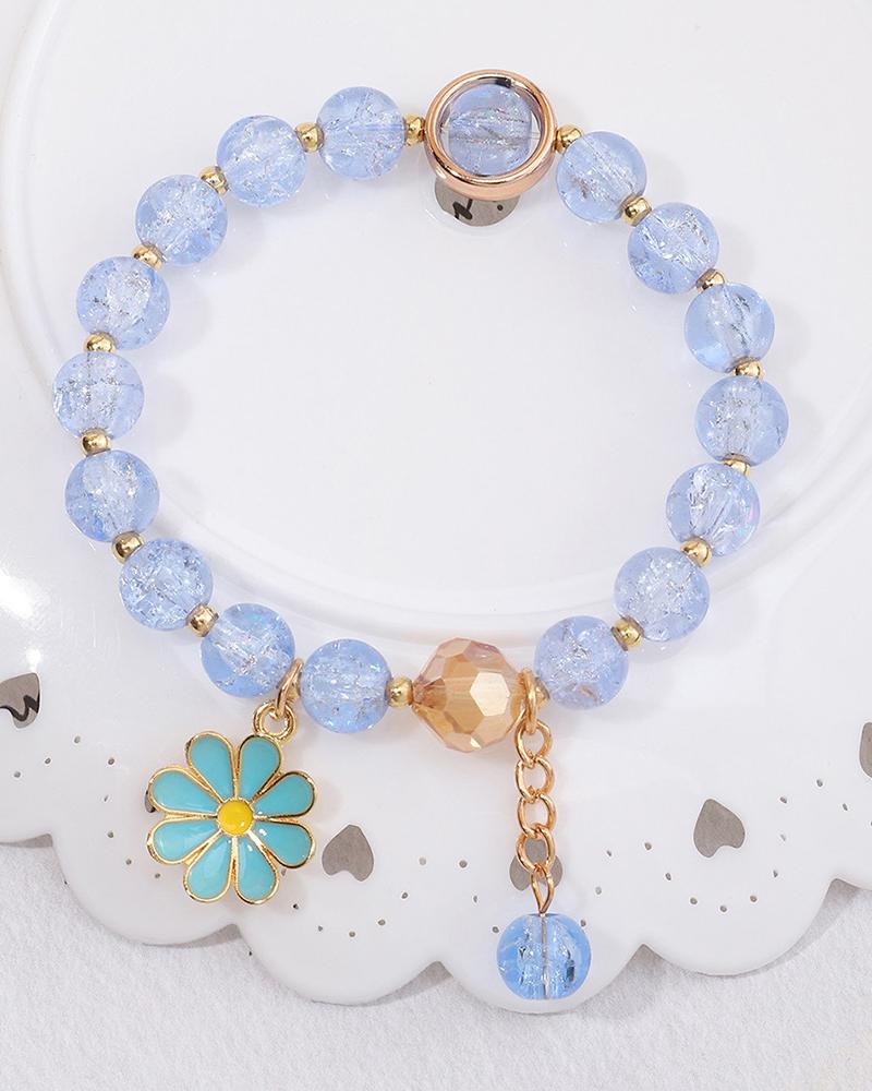 

Crystal Beaded Daisy Pattern Bracelet, Blue