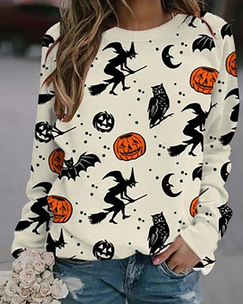 

Halloween Long Sleeve Animal / Graphic Print Sweatshirt, White