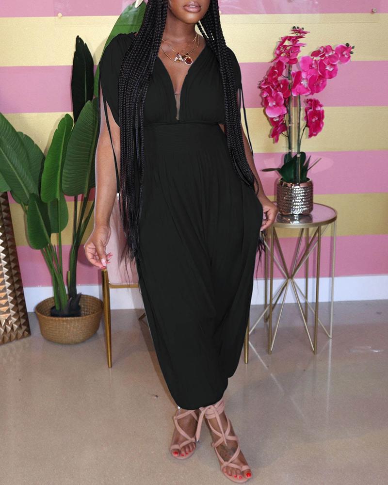 

Pocket Design Shirring Detail Harem Jumpsuit, Black
