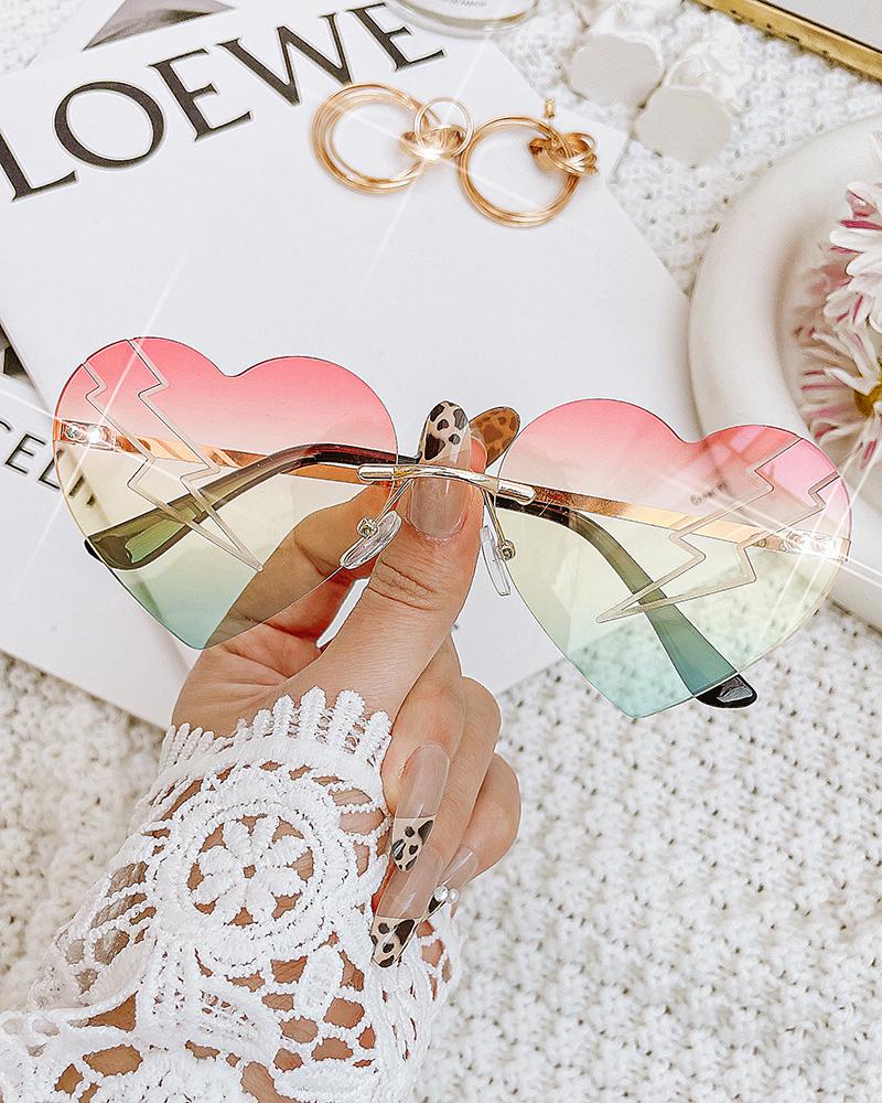 

1Pair Gradient Color Heart Shaped Rimless Trendy Sunglasses, Orange