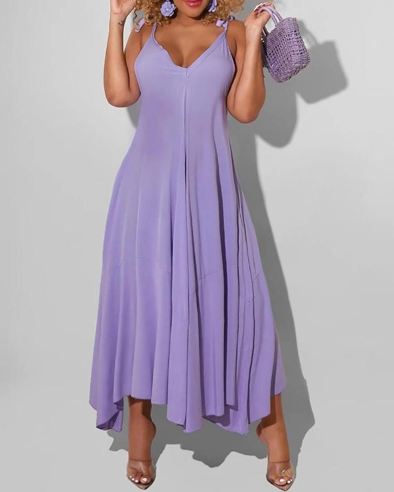 

V Neck Sleeveless Ruched Casual Dress, Purple