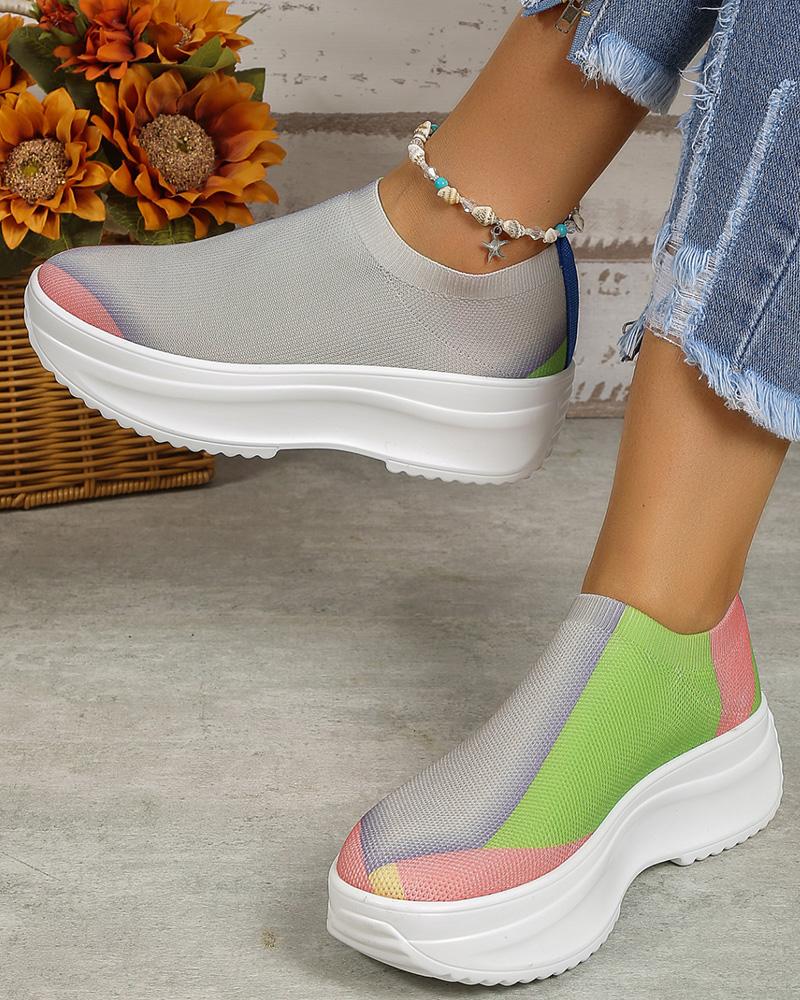 

Colorblock Slip-on Platform Knit Running Sneakers, Green