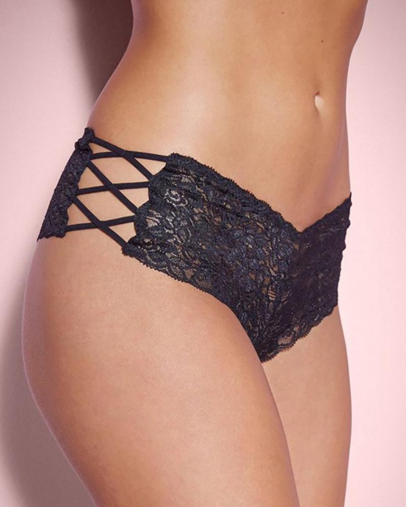 

Side Lace-up Crochet Lace Panty, Black