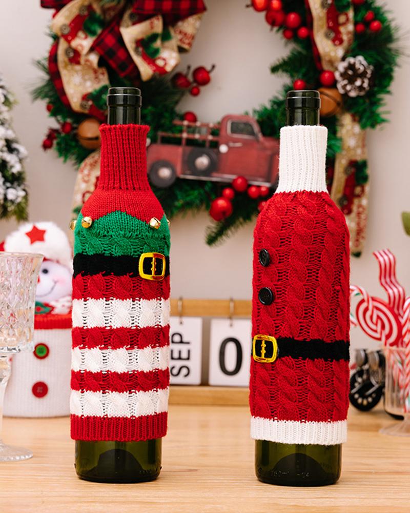 

2pcs Christmas Cute Knit Wine Bottle Covers Set, Style1