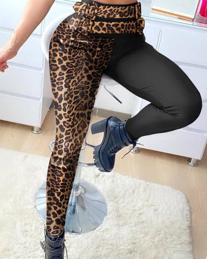 

Cheetah Print Colorblock High Waist Pants, Leopard