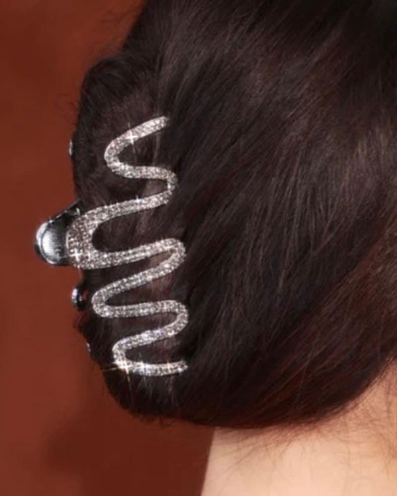 

1pc Rhinestone Wave Shark Hair Claw, Style3