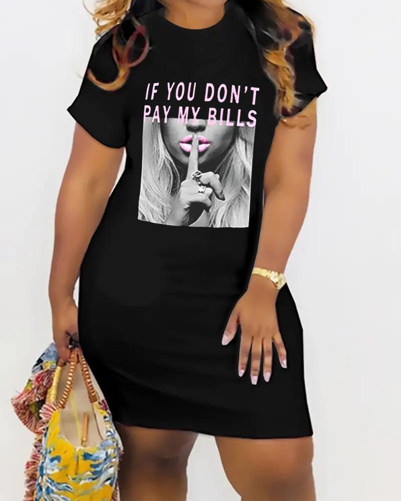 

Plus Size If You Don't Pay My Bills Slogan Print Casual Dress, Black