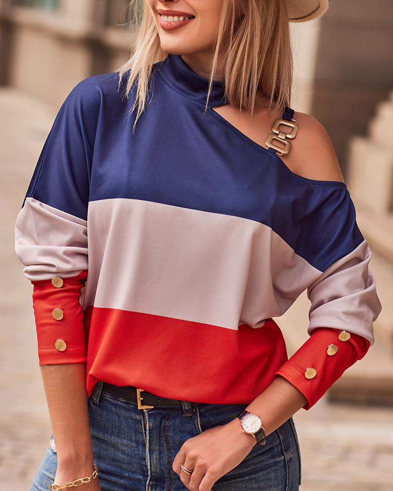 

Colorblock Metal Decor Cold Shoulder Top, Multicolor