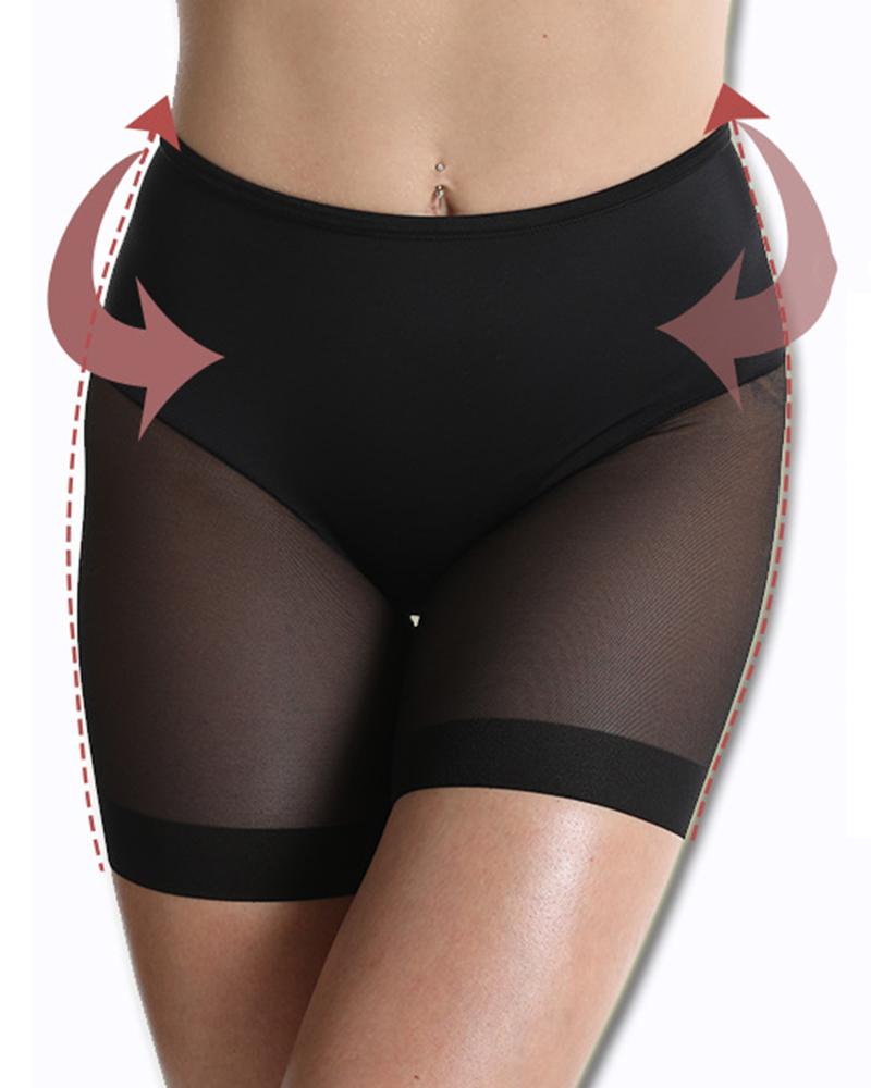 

Sheer Mesh Patch Tummy Control Shapewear Underwear, Black