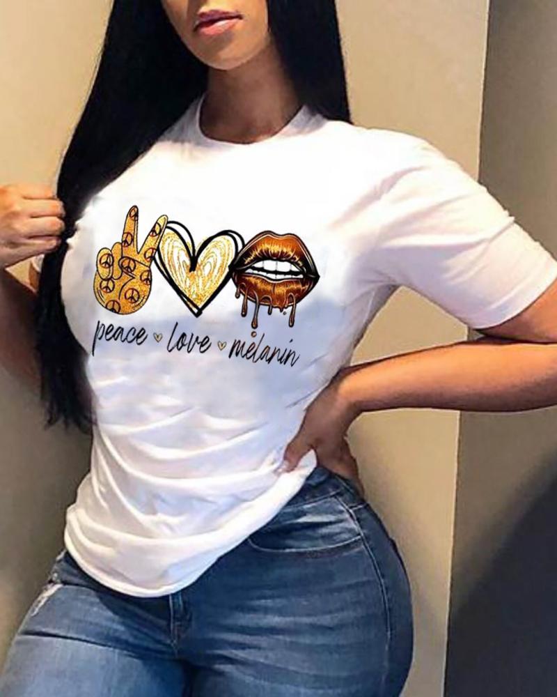 

Leopard Lip Print Round Neck T-shirt, Style4