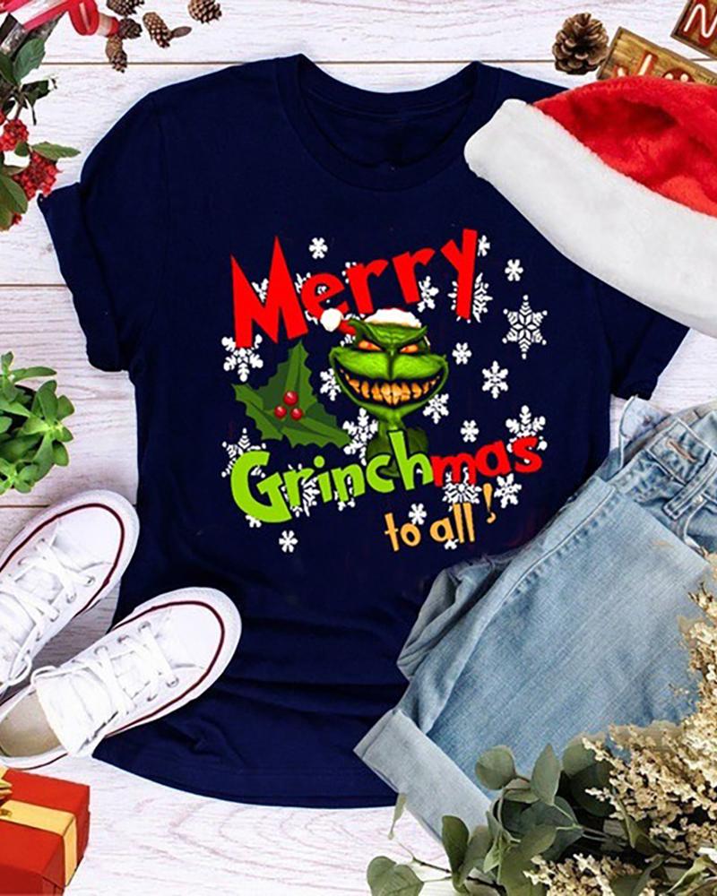 

Christmas Grinches Letter Print T-shirt, Dark blue