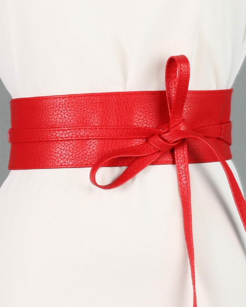 

Tied Detail Wide Fashion Waist Belt, Red