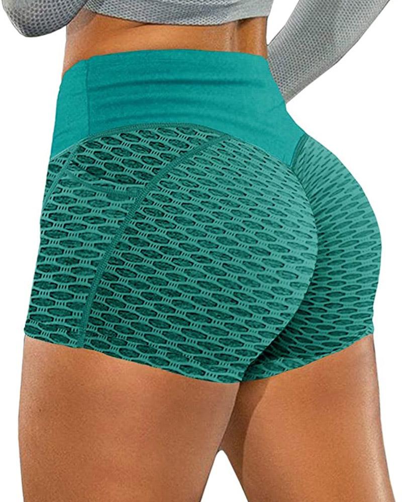 

Pocket Detail Textured High Waist Butt Lift Active Shorts, Green