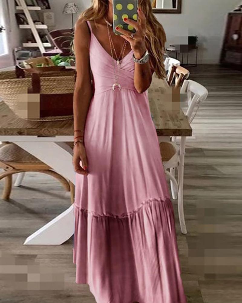 

Frill Hem Ombre Color Maxi Dress, Pink