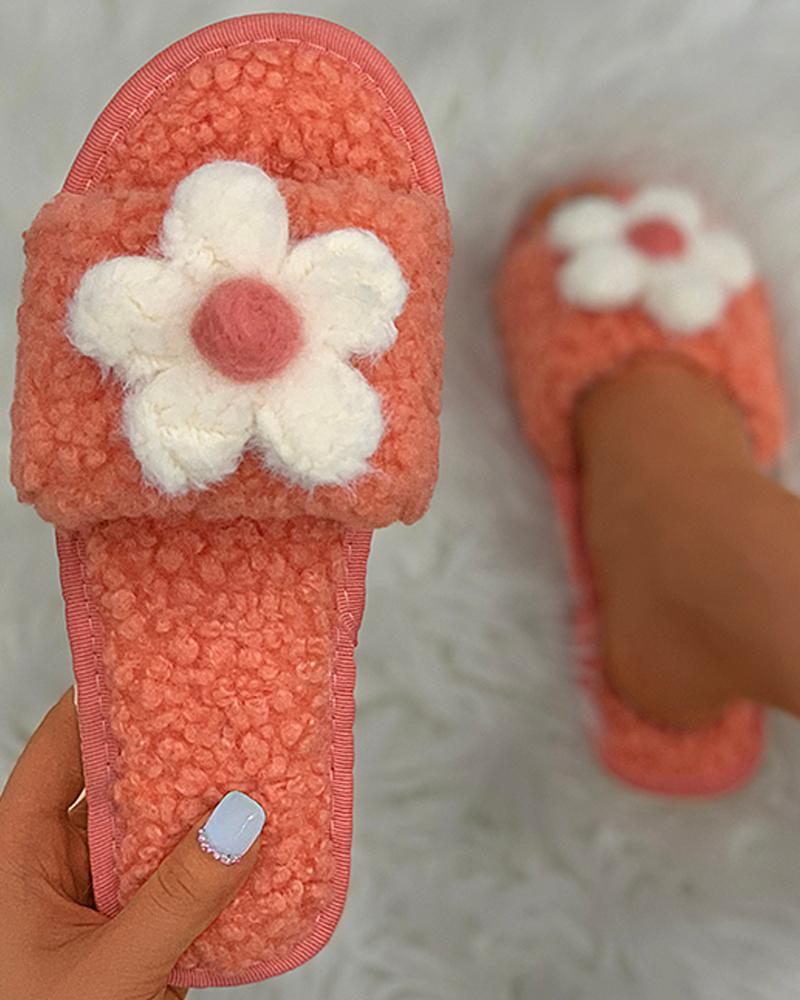

Floral Pattern Fluffy Slippers, Orange