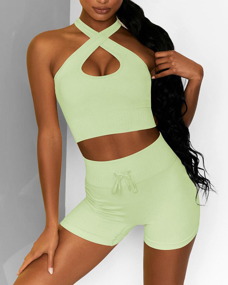 

Crisscross Halter Drawstring Active Set, Light green